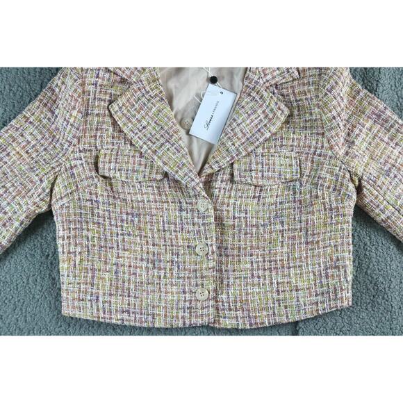 New Lovers and Friends Womens M Pink Rainbow Cropped Jacket Revolve Button Up - Picture 5 of 8